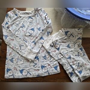 Caden Lane Snowman Print Pajama Set - Blue & White Size 7/8 Bamboo